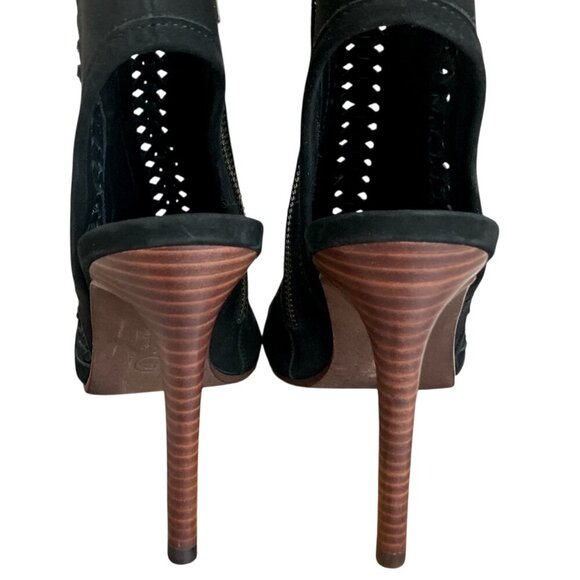 ALL SAINTS Vibrant Open Toe High Heeled Suede Ankle Booties Heels Black - Picture 8 of 10